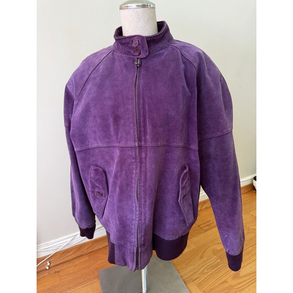Starting Point Womens Purple Split Pig Skin Leather Bomber Jacket Vintage Size M